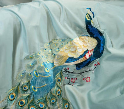 RoyalPlume – Egyptian Cotton Duvet Cover Set with Sophisticated Peacock-Inspired Pattern