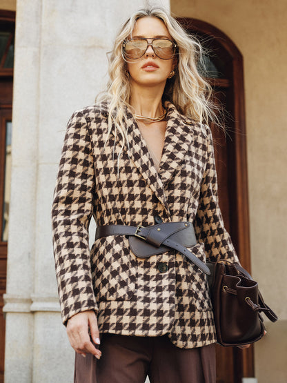 Macie | Classic Houndstooth Belted Blazer