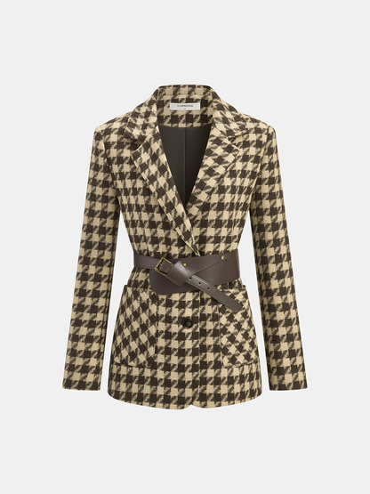 Macie | Classic Houndstooth Belted Blazer