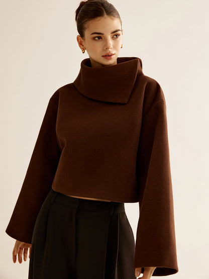 Mariam | Chic Plain Turtleneck Tweed Top