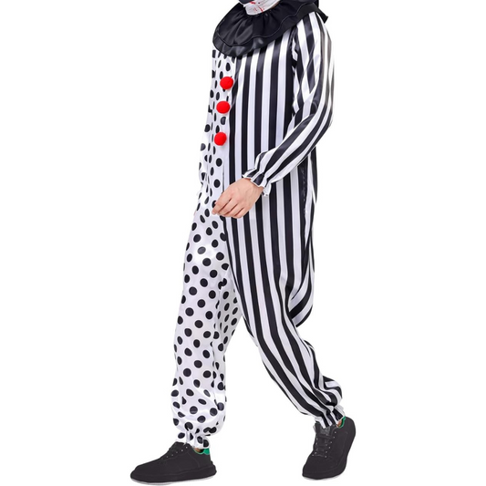 Men’s Polka Dot Striped Clown Costume | Funny Halloween Jumpsuit