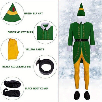 Men’s Holiday Elf Outfit | Funny Long Sleeve Halloween Costume