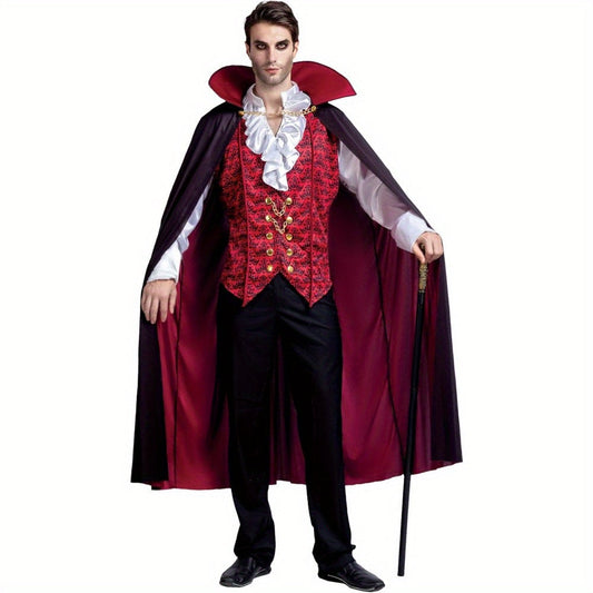Men’s Vampire Costume for Halloween | Gothic Ruffled Shirt & Long Cape