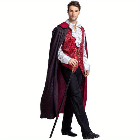 Men’s Vampire Costume for Halloween | Gothic Ruffled Shirt & Long Cape