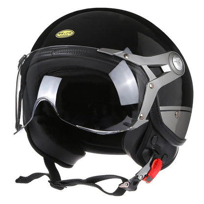 Men’s Motorcycle Helmet Lightweight ABS Vintage Racer with PU Leather Lining