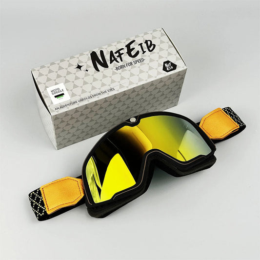 Men's Retro Motorcycle Goggles Fit Over Glasses Durable UV Protection HD Lens