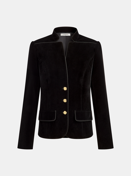 Miracle | Polished Velvet Stand Collar Blazer