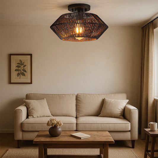 Novion | Vintage Bamboo Woven Ceiling Lamp for a Modern Elegance