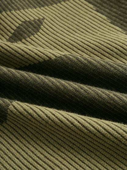 Olive Camo Knit V-Neck Fringe Hem Dress by All City Mart