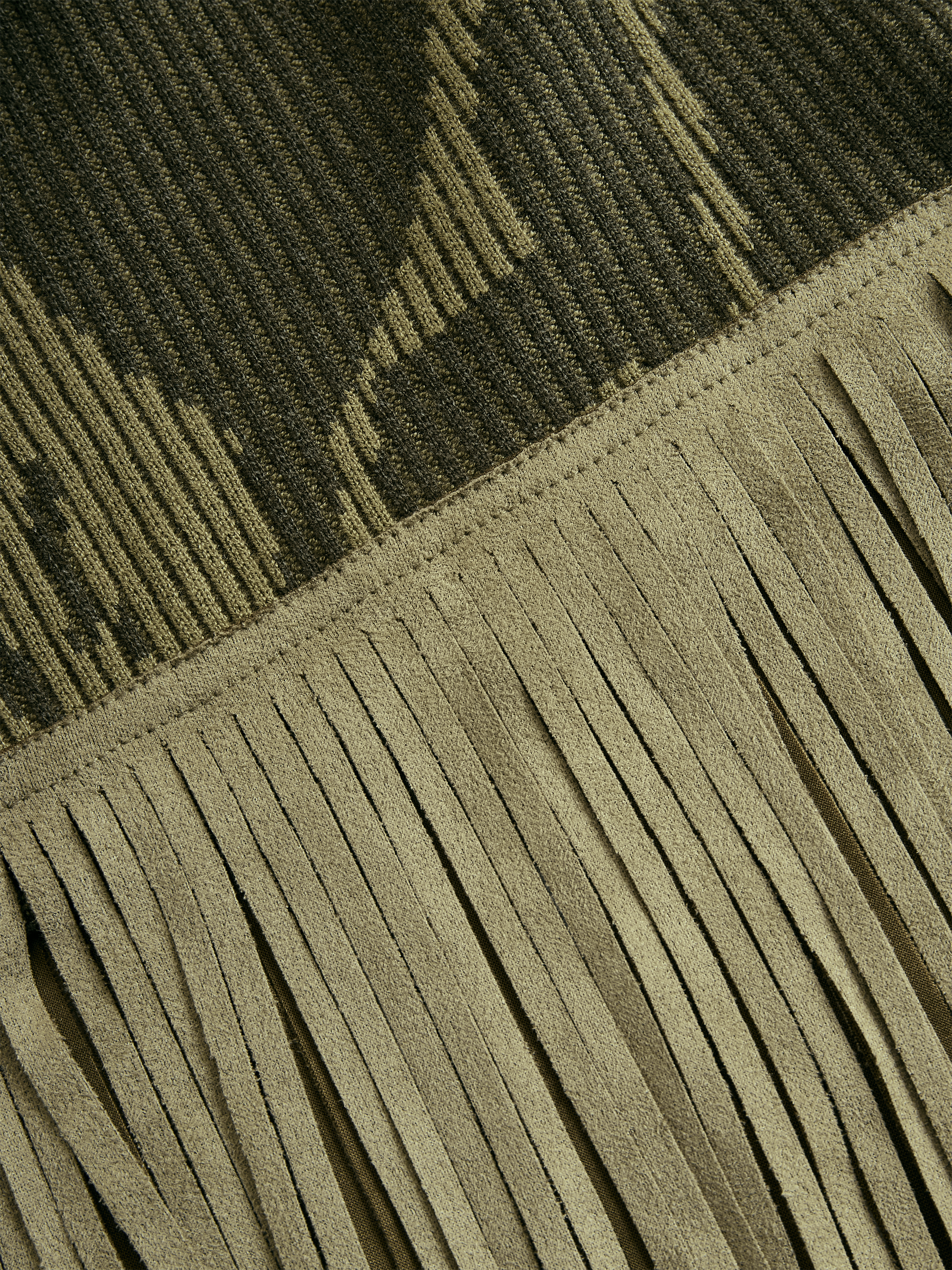 Olive Camo Knit V-Neck Fringe Hem Dress by All City Mart