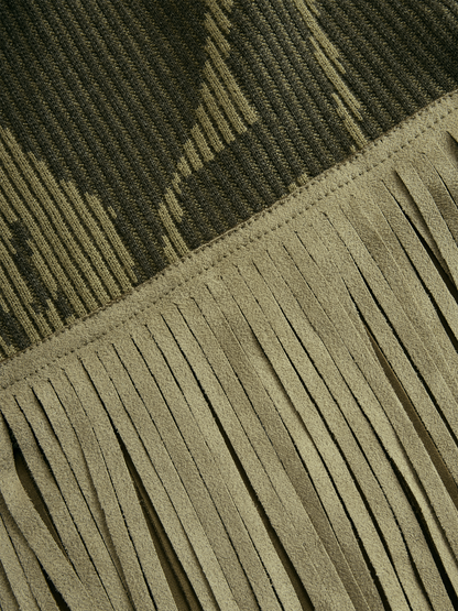 Olive Camo Knit V-Neck Fringe Hem Dress by All City Mart
