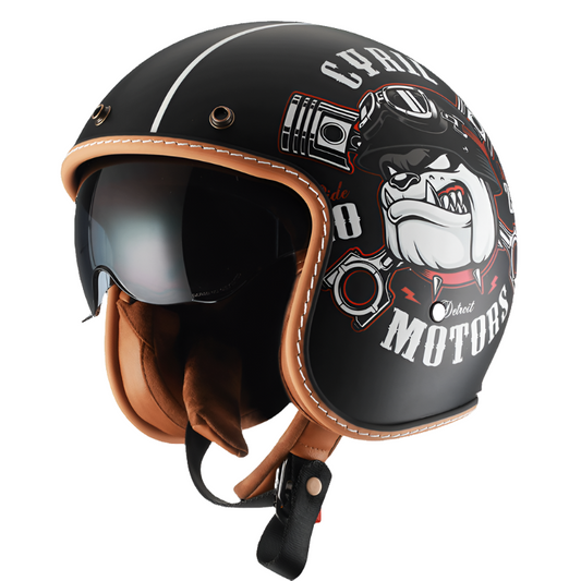 Open Face Helmet Retro Lightweight ABS with Dual Visors