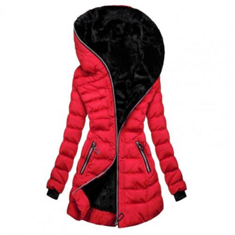 Paisley | Women’s Long Puffer Jacket — Hooded, Padded, and Warm