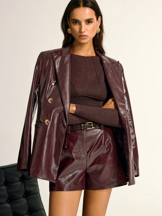 Paloma | PU Lapel Pocket Button Blazer