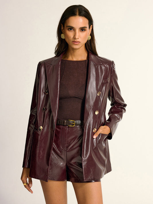 Paloma | PU Lapel Pocket Button Blazer