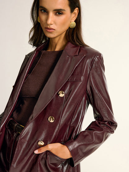 Paloma | PU Lapel Pocket Button Blazer