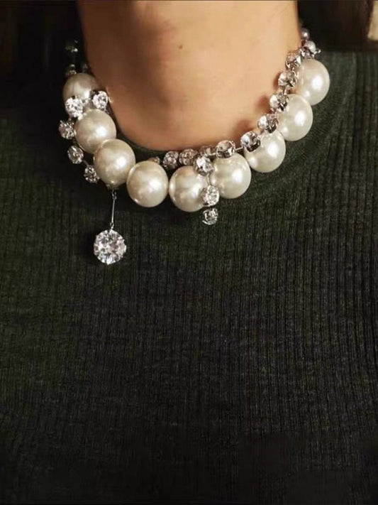 Pearl Crystal Chain Choker Necklace by All City Mart