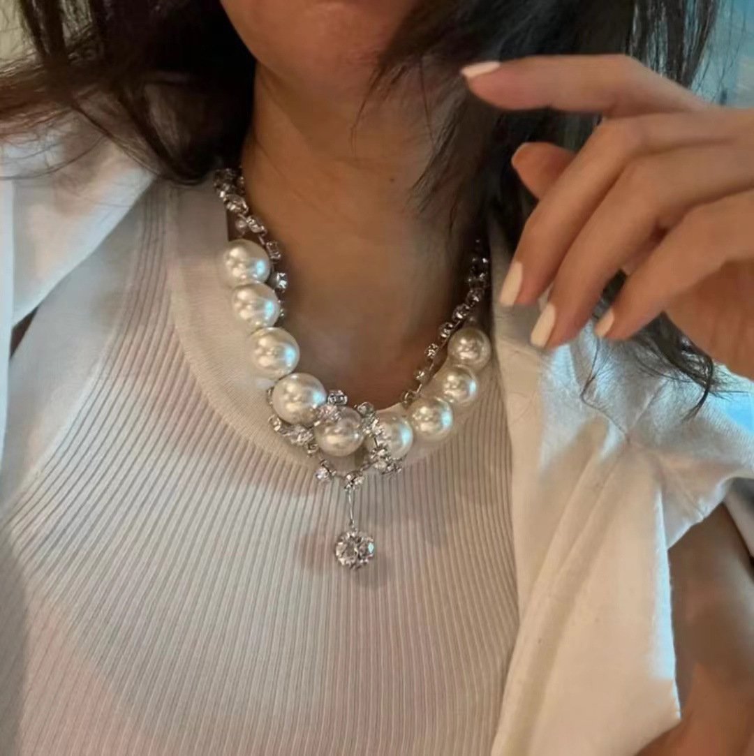 Pearl Crystal Chain Choker Necklace by All City Mart