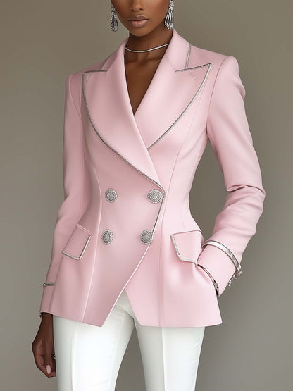 Pink Silver Trim Double Breasted Blazer by All City Mart