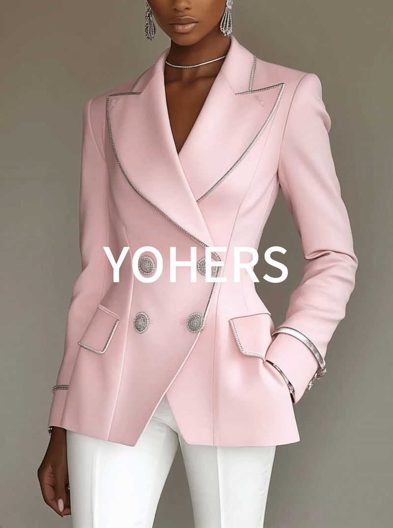 Pink Silver Trim Double Breasted Blazer by All City Mart