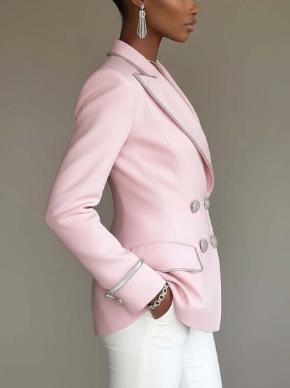 Pink Silver Trim Double Breasted Blazer by All City Mart