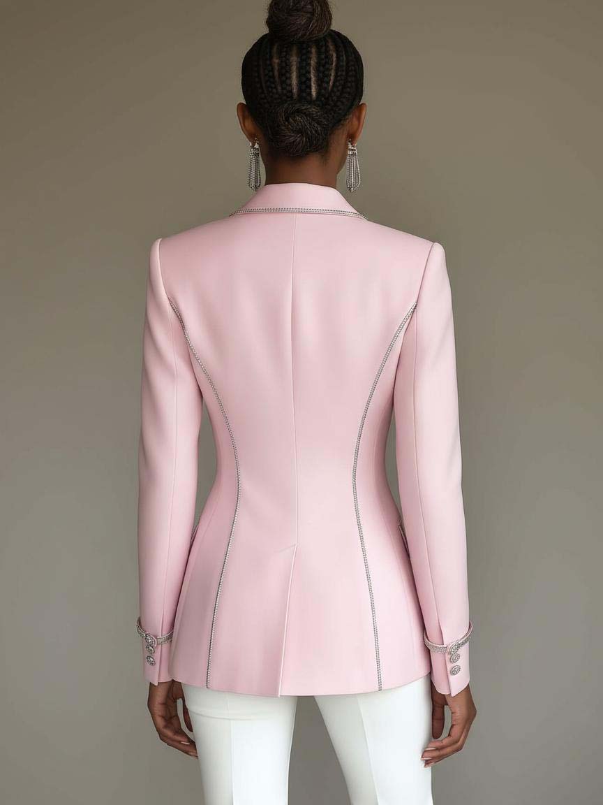Pink Silver Trim Double Breasted Blazer by All City Mart