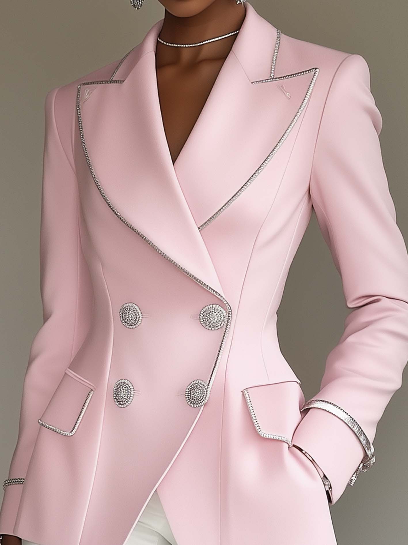 Pink Silver Trim Double Breasted Blazer by All City Mart