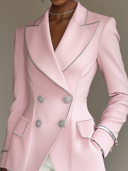 Pink Silver Trim Double Breasted Blazer by All City Mart