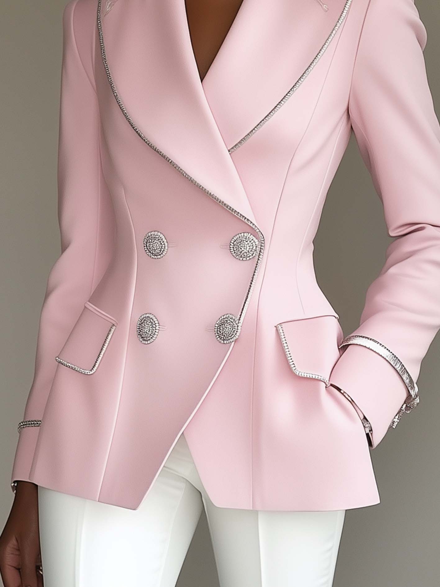Pink Silver Trim Double Breasted Blazer by All City Mart
