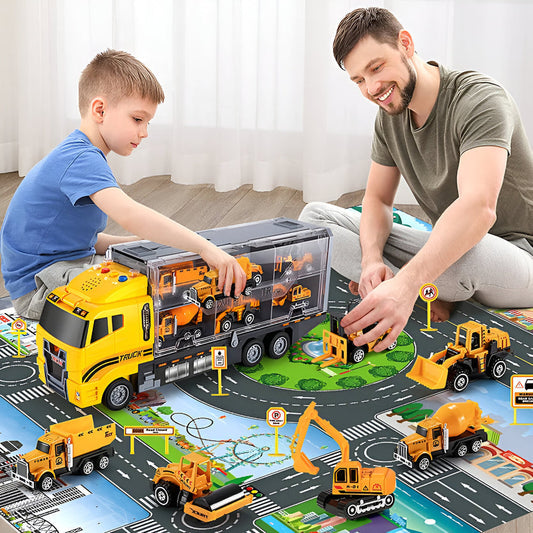 Portable Kids Construction Vehicle Playset – Mini Trucks, Excavators, and Storage Case for Easy Transport