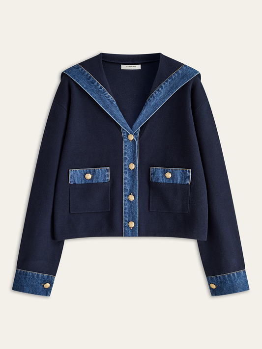 Racy | Denim Sailor Collar Knit Outerwear