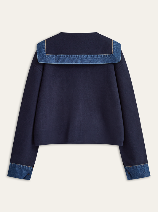 Racy | Denim Sailor Collar Knit Outerwear