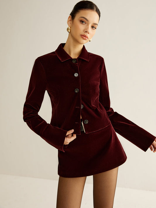 Raquel | Elegant Velvet Lapel Short Blazer