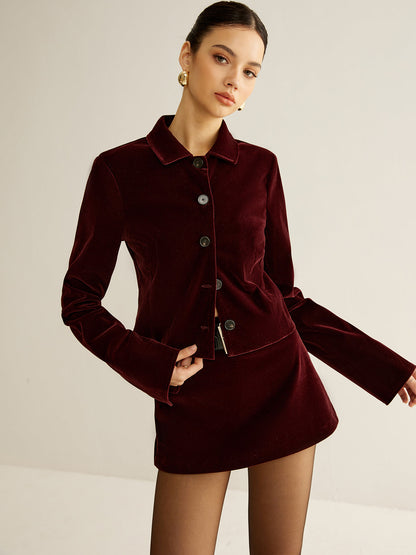 Raquel | Elegant Velvet Lapel Short Blazer