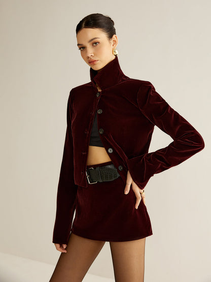 Raquel | Elegant Velvet Lapel Short Blazer