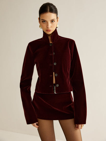 Raquel | Elegant Velvet Lapel Short Blazer