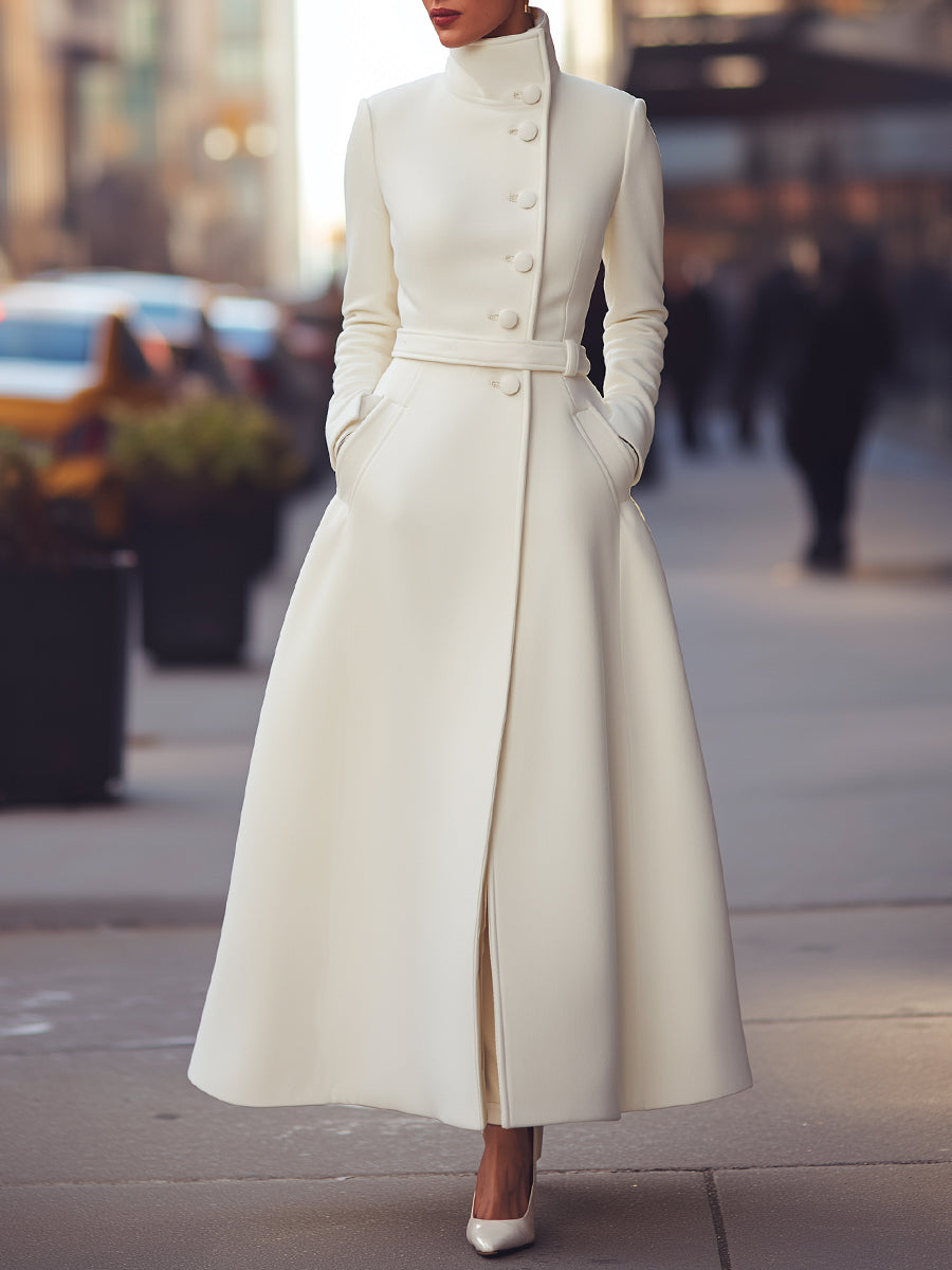 Regal White Military Wool Maxi Coat by All City Mart