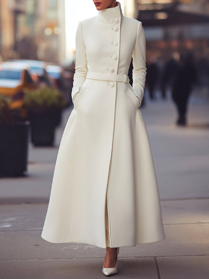 Regal White Military Wool Maxi Coat by All City Mart