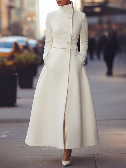 Regal White Military Wool Maxi Coat by All City Mart