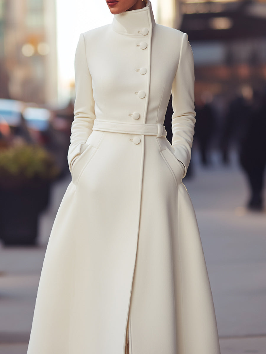 Regal White Military Wool Maxi Coat by All City Mart