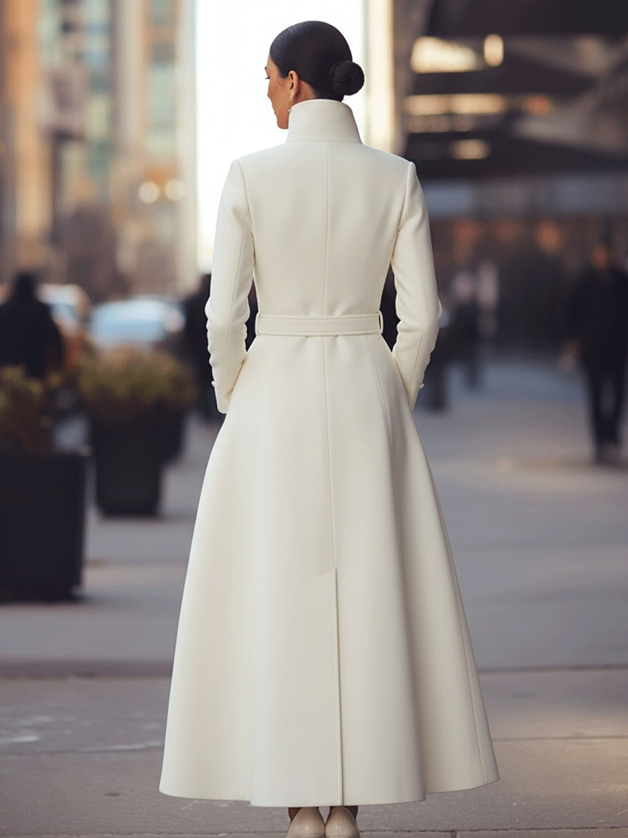 Regal White Military Wool Maxi Coat by All City Mart