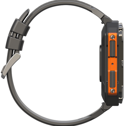 Heavy-Duty Rugged Smartwatch with Gorilla Glass Screen, Stainless Steel Body, Waterproof Fitness Tracking, and Health Features