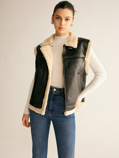 Rylie | Cozy Teddy Lined PU Leather Vest