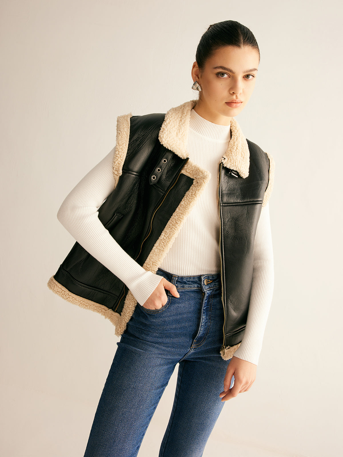 Rylie | Cozy Teddy Lined PU Leather Vest