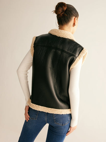 Rylie | Cozy Teddy Lined PU Leather Vest