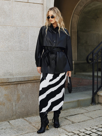 Shane | Stand Collar Belted PU Outerwear
