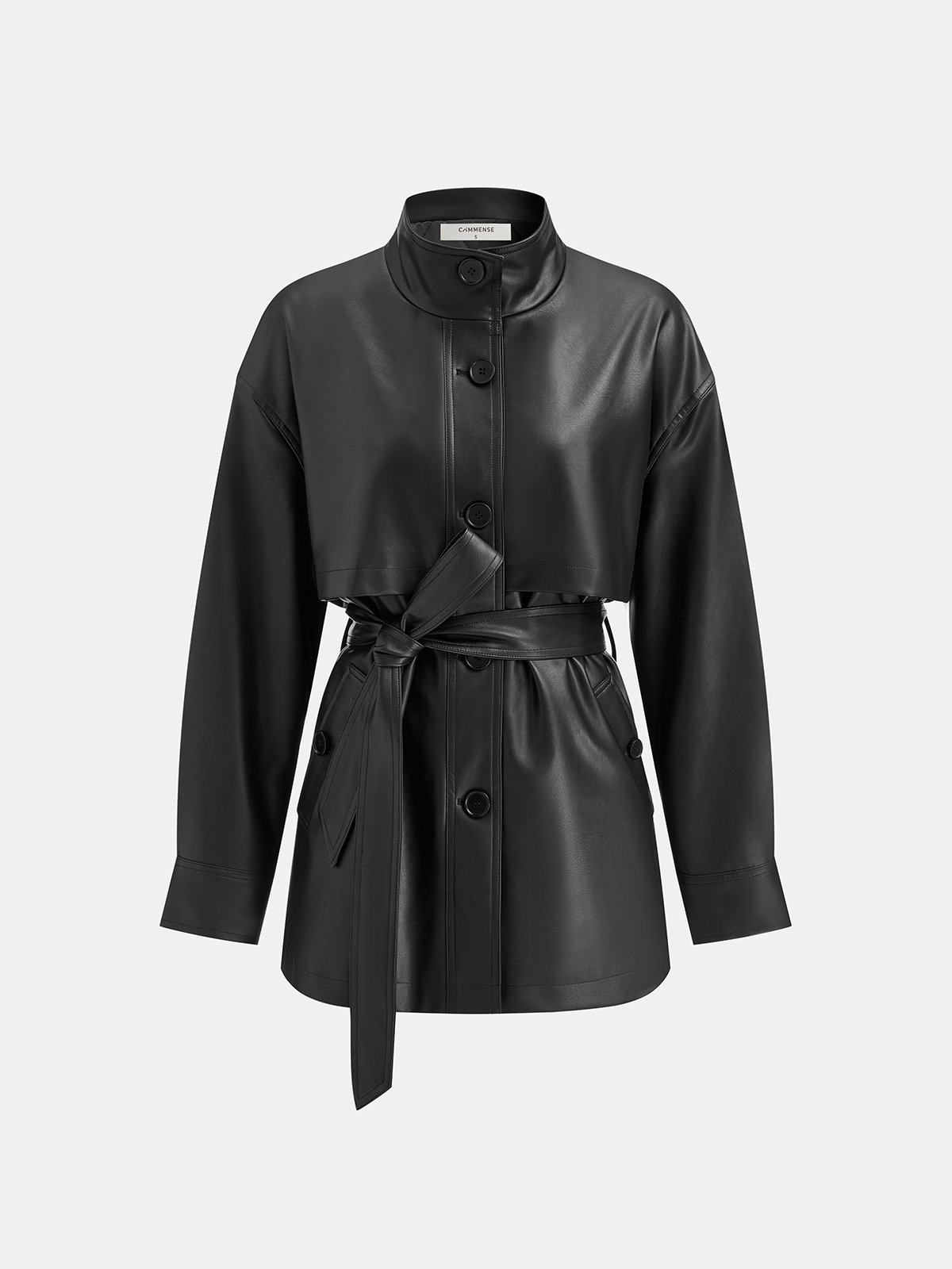 Shane | Stand Collar Belted PU Outerwear