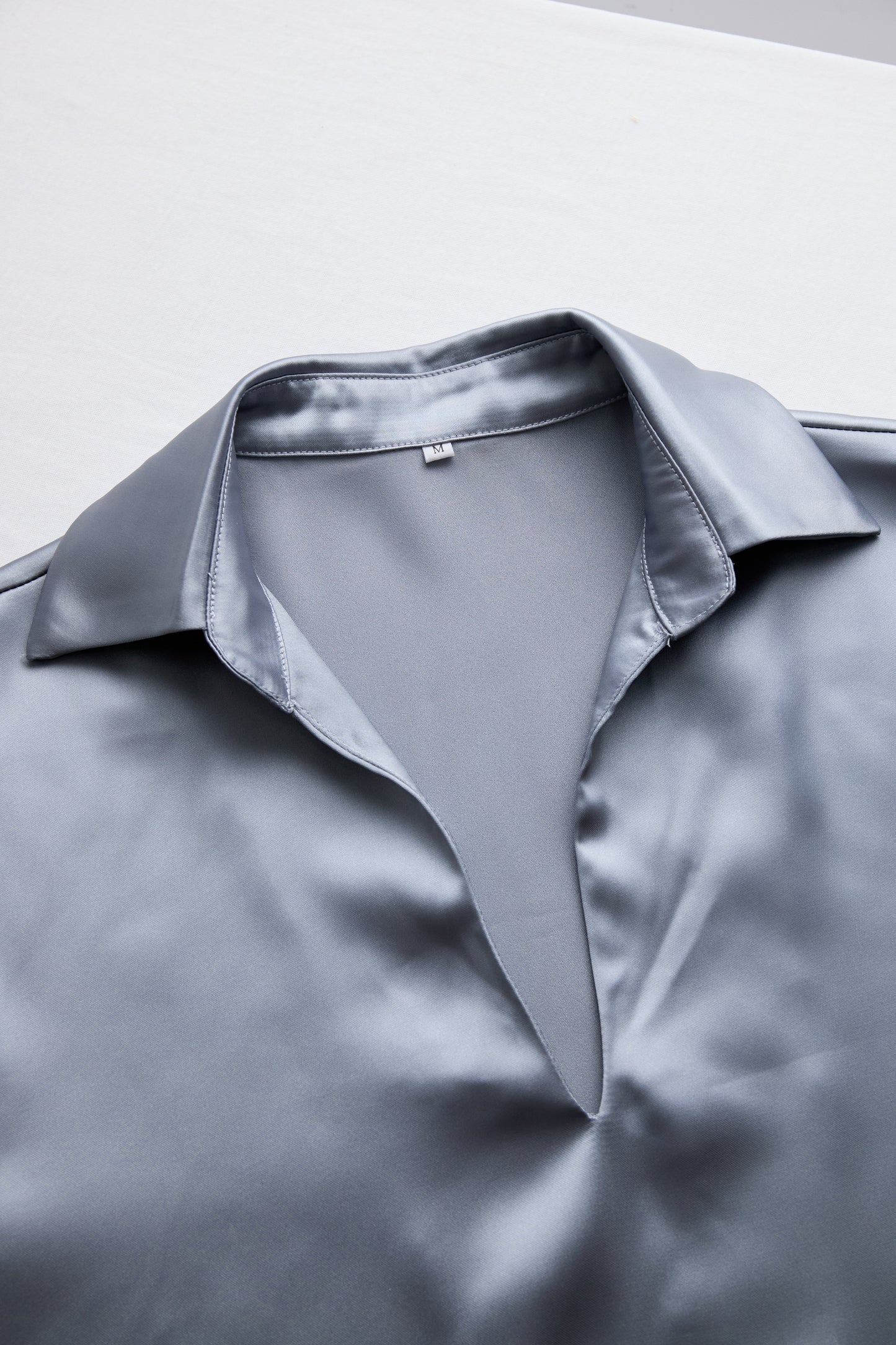 Silver Satin Deep V-Neck Blouse by All City Mart