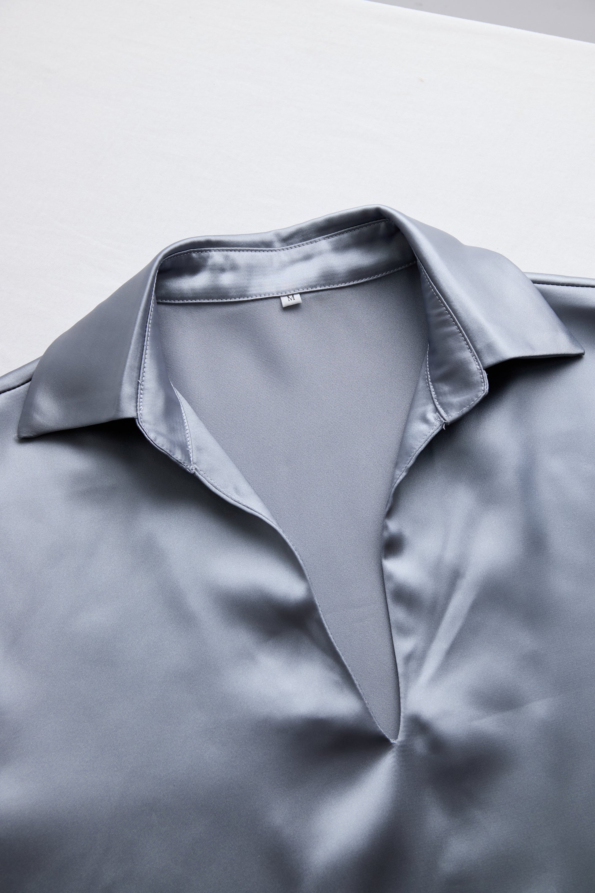Silver Satin Deep V-Neck Blouse by All City Mart