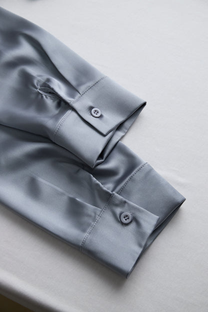 Silver Satin Deep V-Neck Blouse by All City Mart